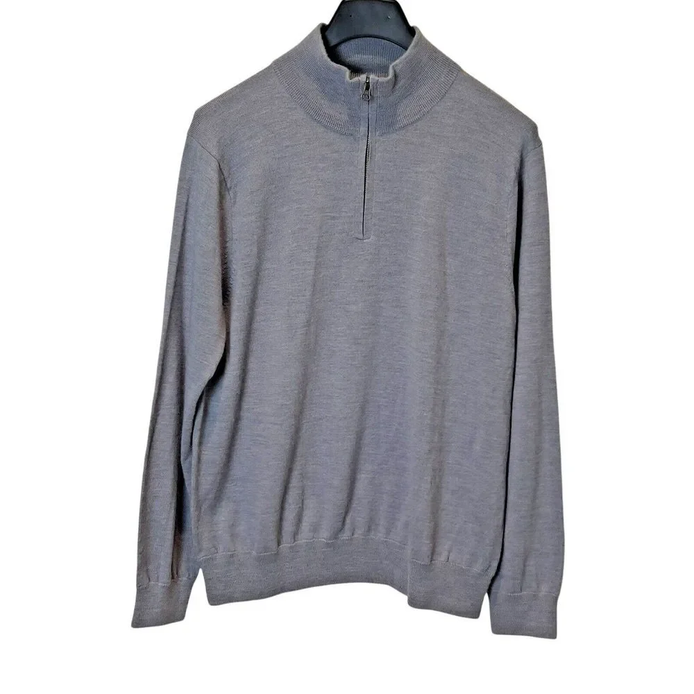 J.Crew Men's M Sweater Merino Wool Blend Long Sleeve 1/4 Zip Gray Classic Preppy